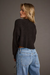 Not Your Boyfriend Washed Black Waffle Knit Henley