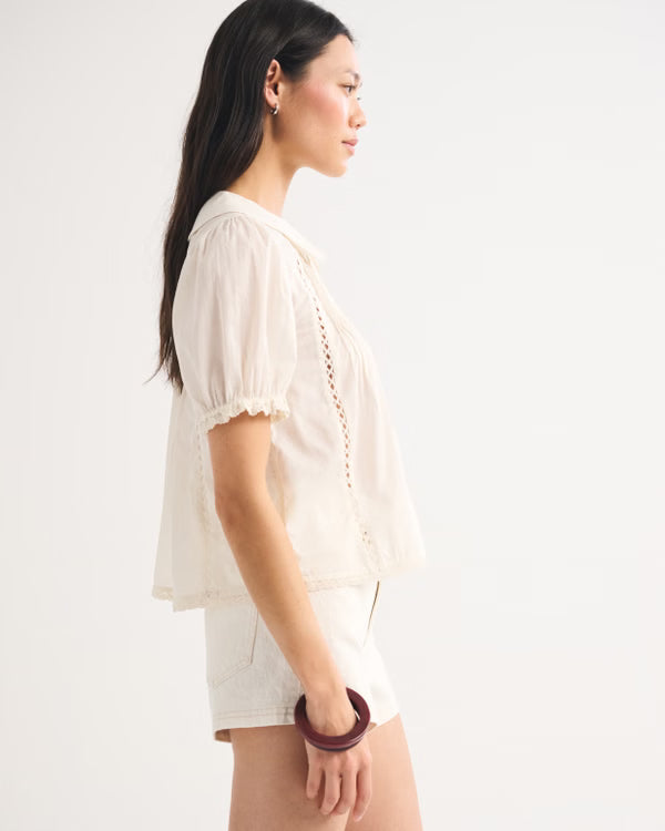 100% Cotton Puff-Sleeve Blouse