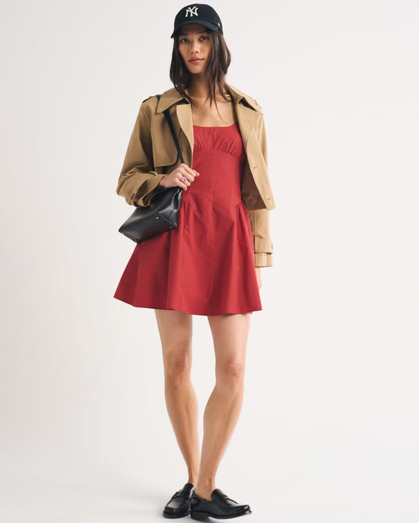 100% Cotton A&F Bra-Free Dylan Mini Dress-Red