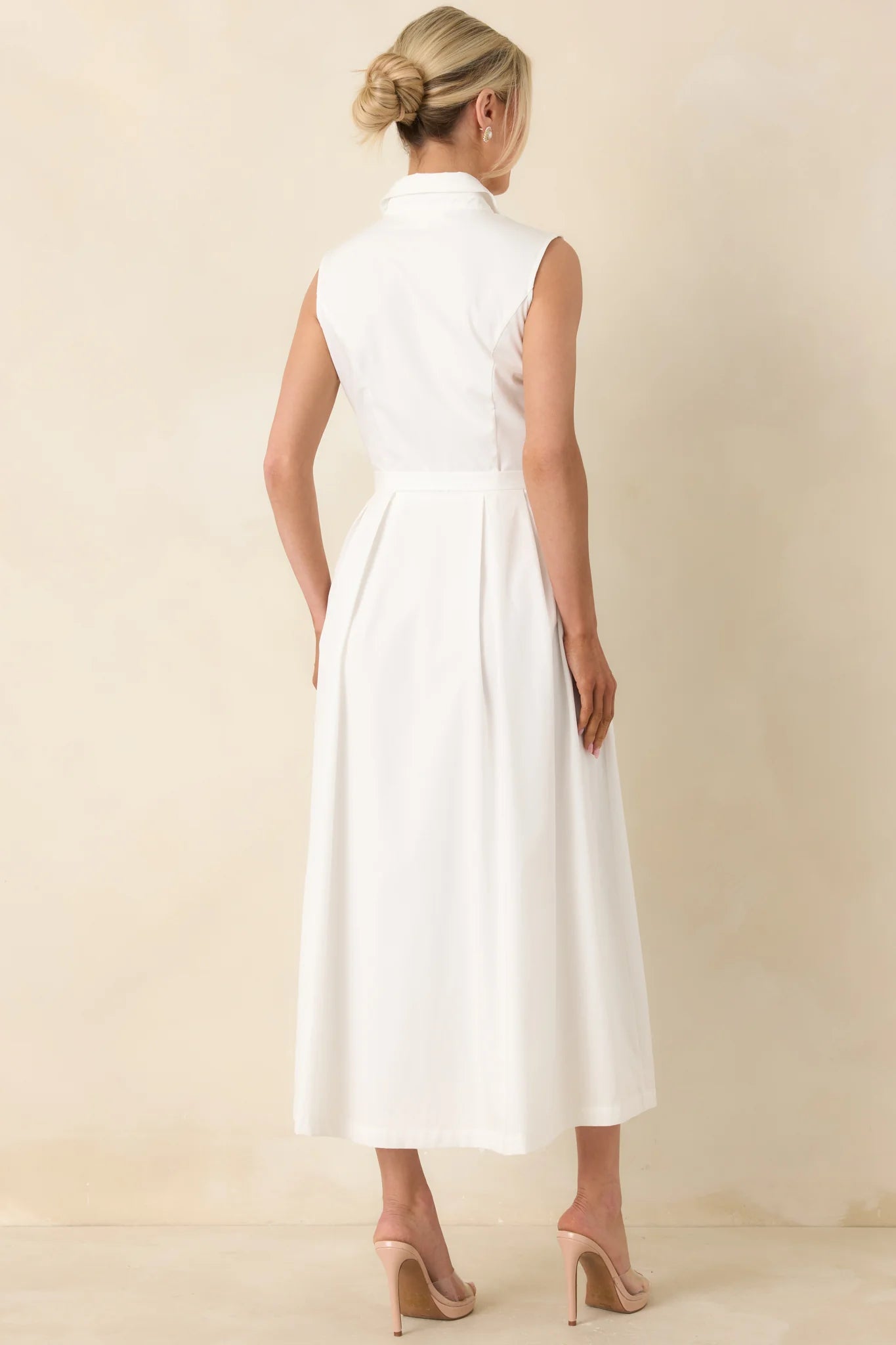 What Can I Say White Cotton Sleeveless Button Front Belted Maxi Dress