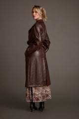 Brynne Faux Leather Mahogany Brown Trench