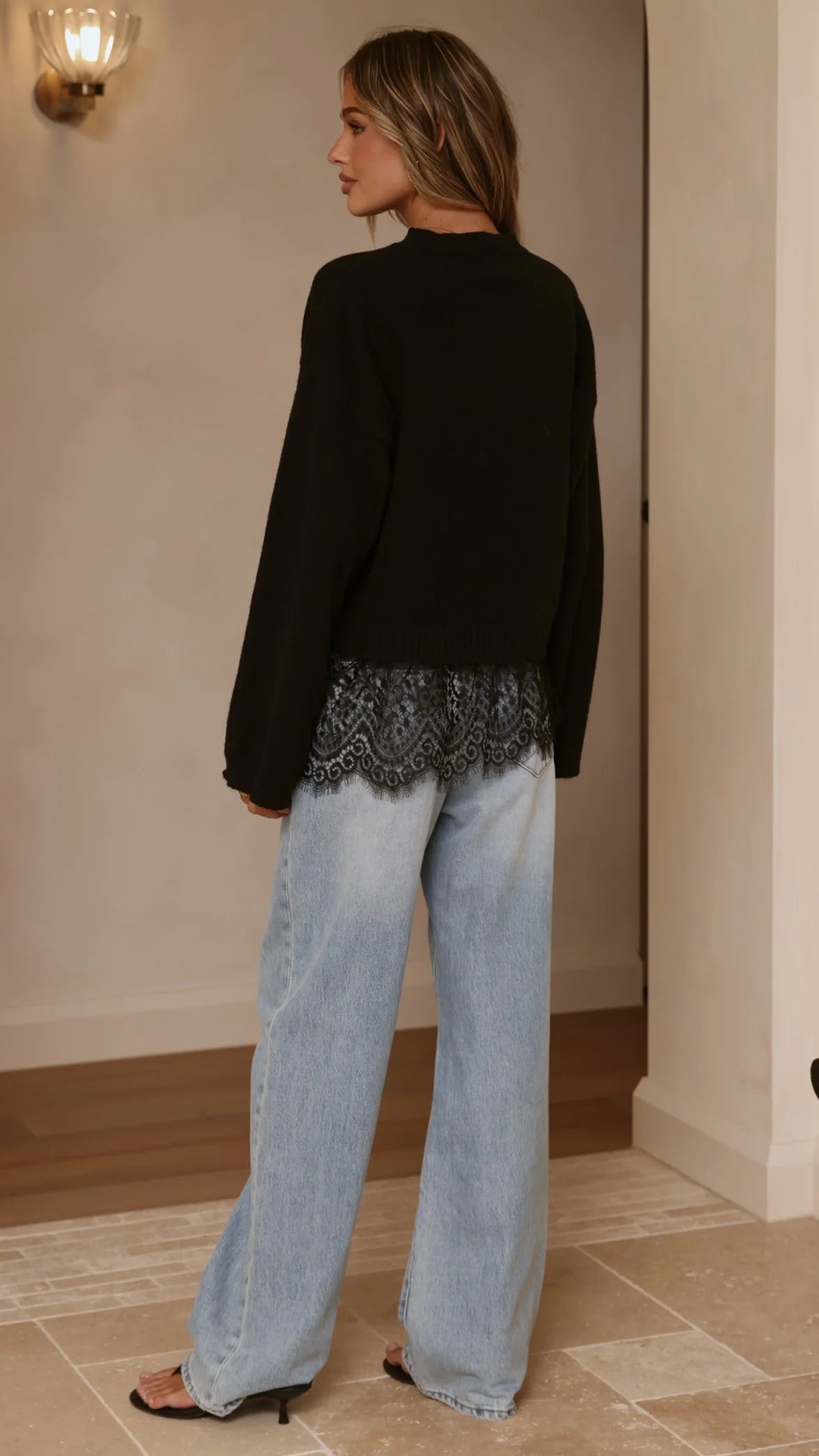 Kylan Lace Trim Sweater - Black