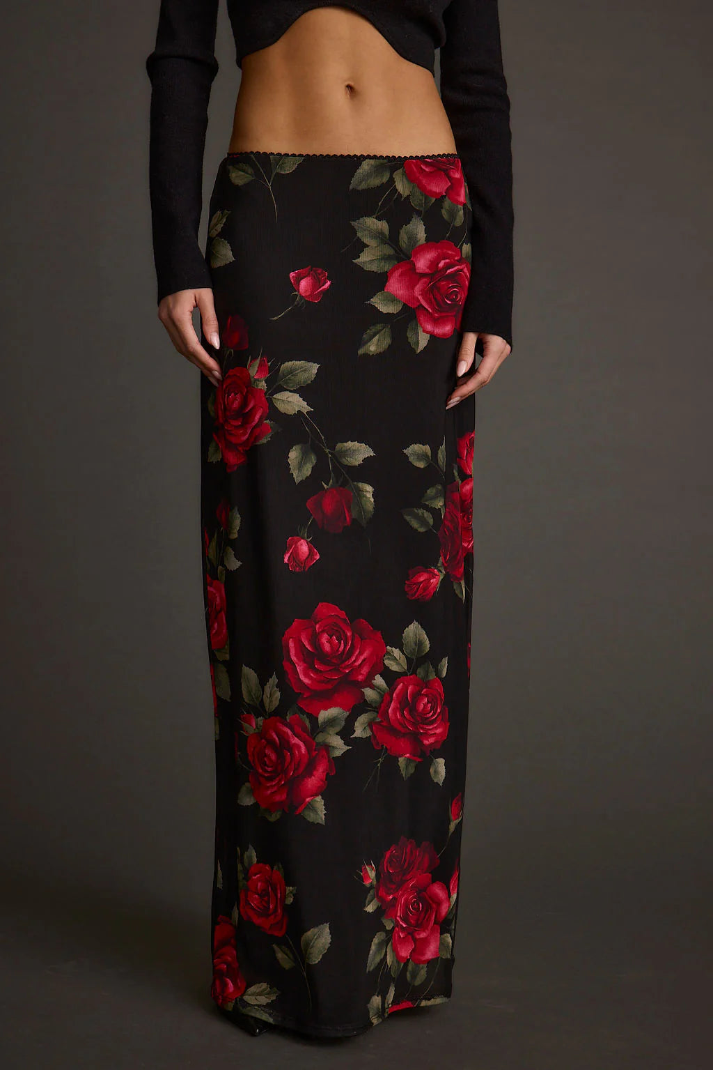 Julia Red Rose Mesh Maxi Skirt