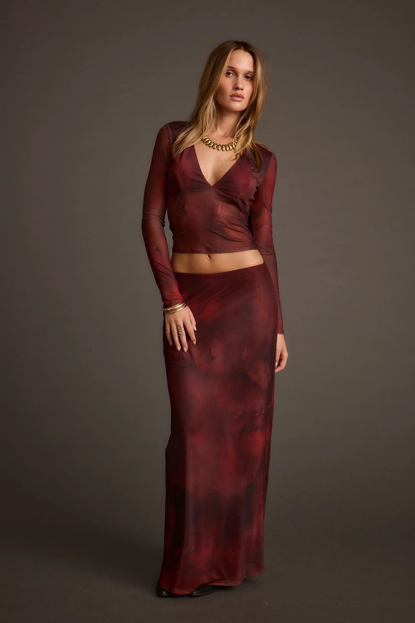 Janie Mulberry Blur Mesh Top