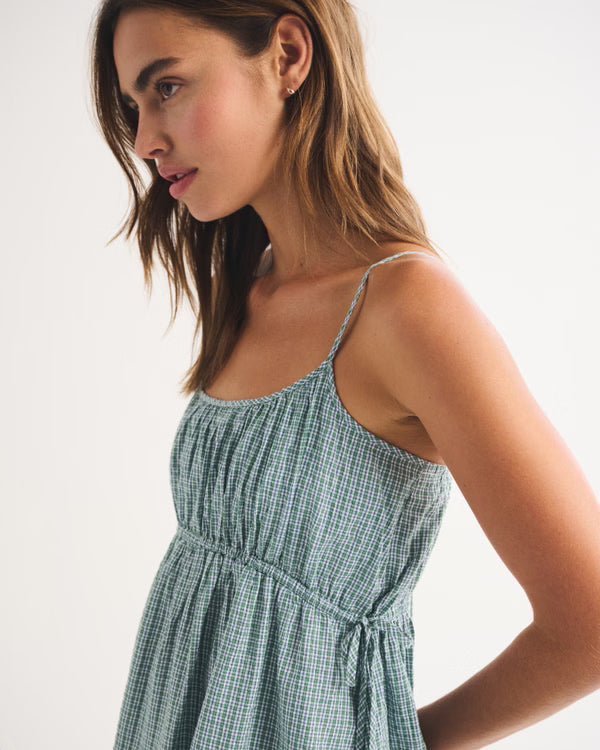 Ruched Channeled Skort-Green Plaid