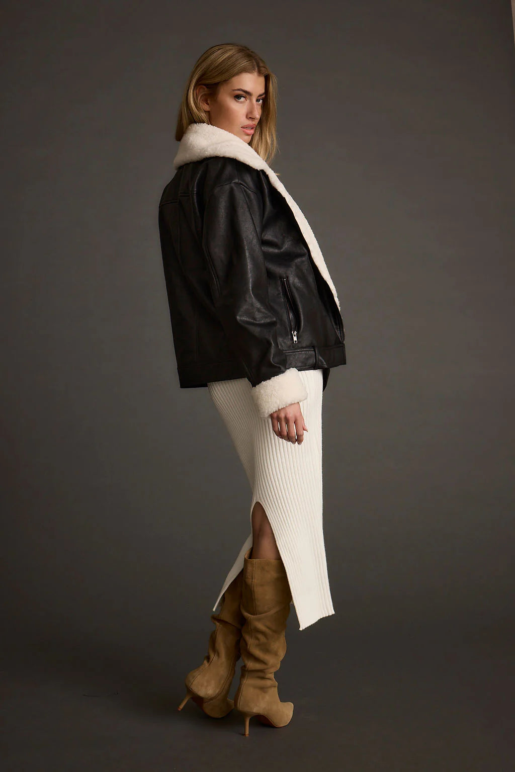 Starla Black Vegan Leather Sherpa Jacket