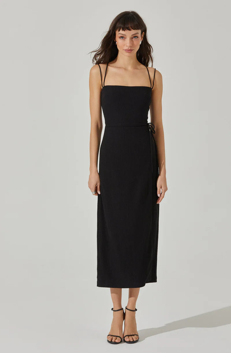 Brinda Wrap Midi Dress-Black