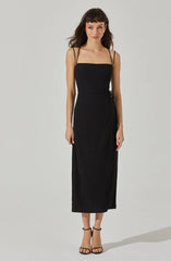 Brinda Wrap Midi Dress-Black
