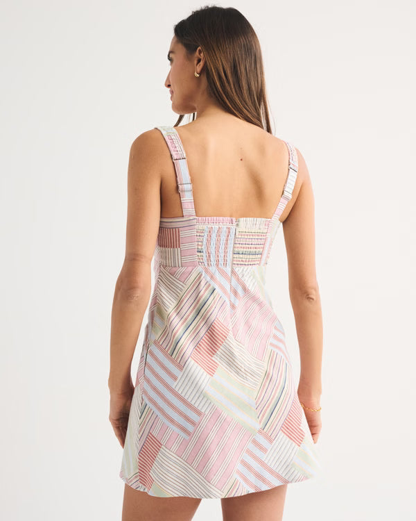 Bra-Free Tie-Front Linen-Blend Mini Dress-Pink Pattern