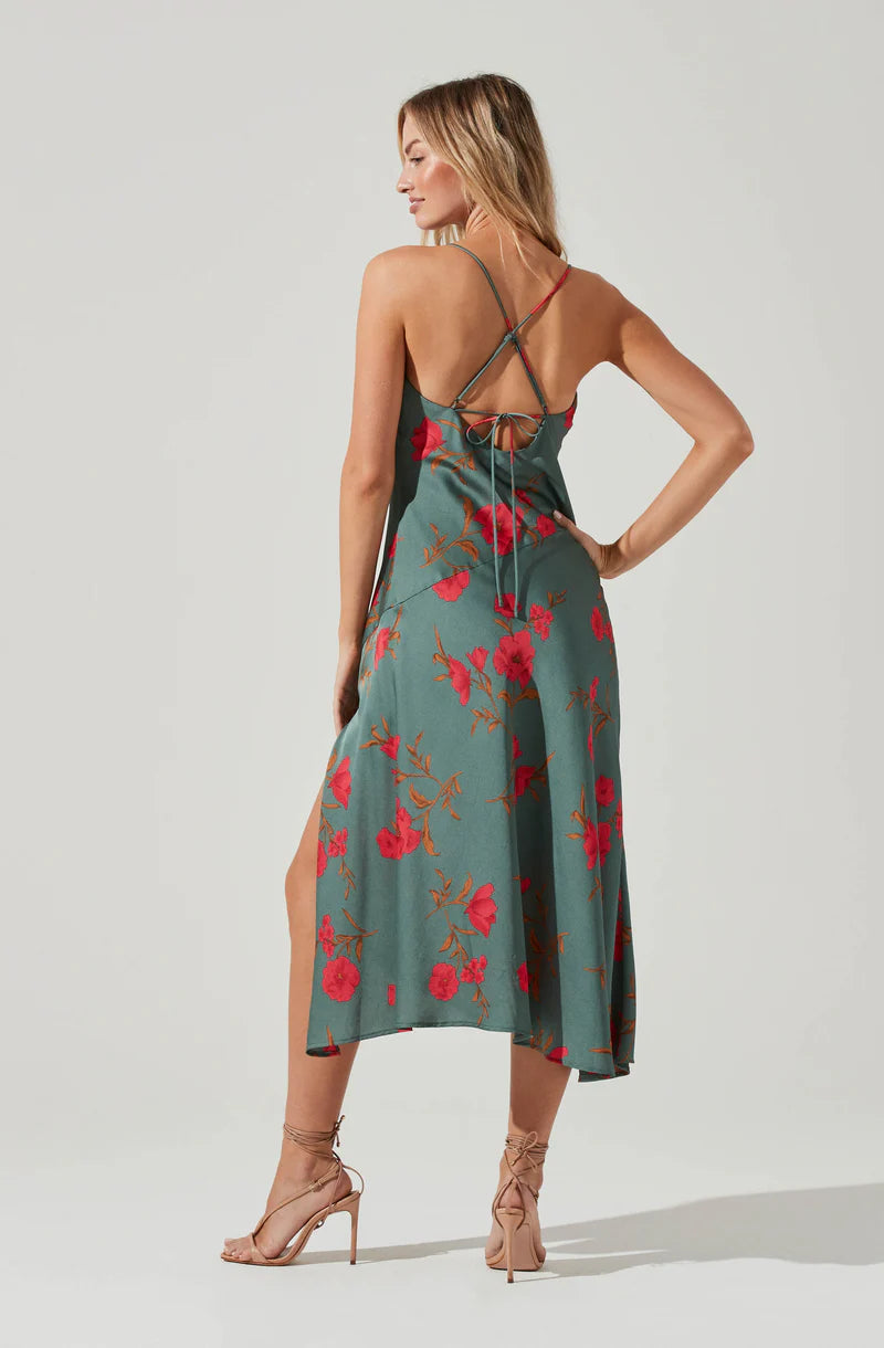 Gaia Floral Midi Dress-Teal-Raspberry Floral