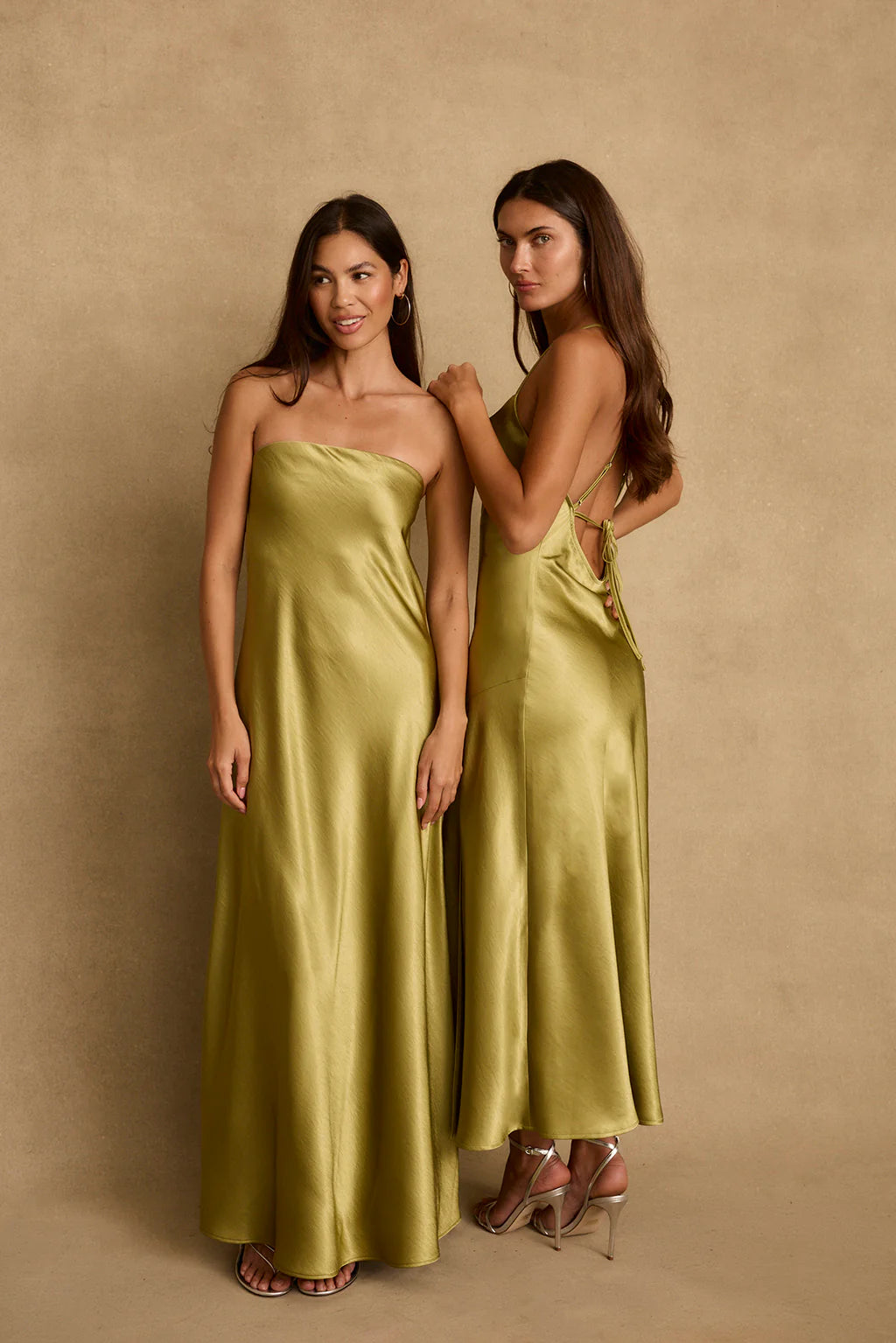Natalia Chartreuse Satin Maxi Dress