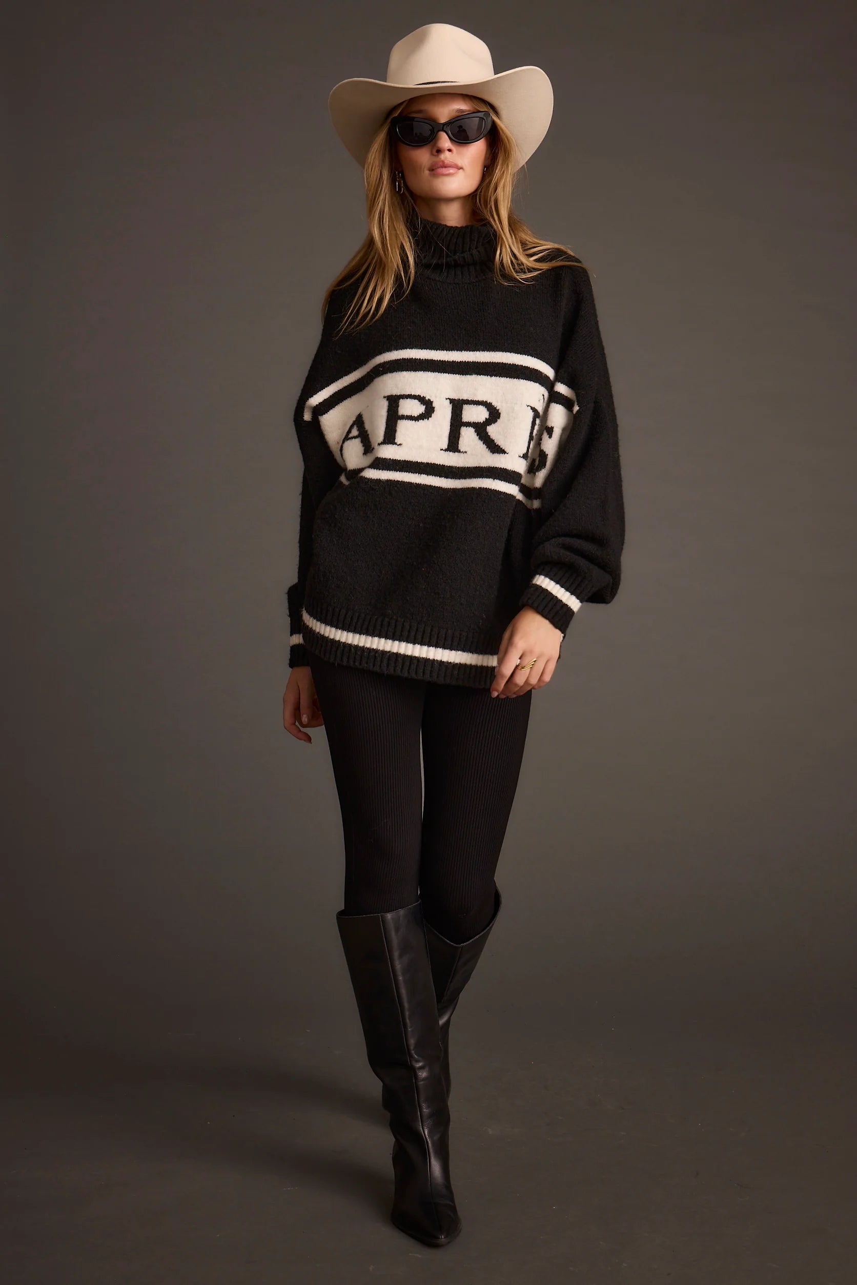 Apres Black and White Turtleneck Sweater