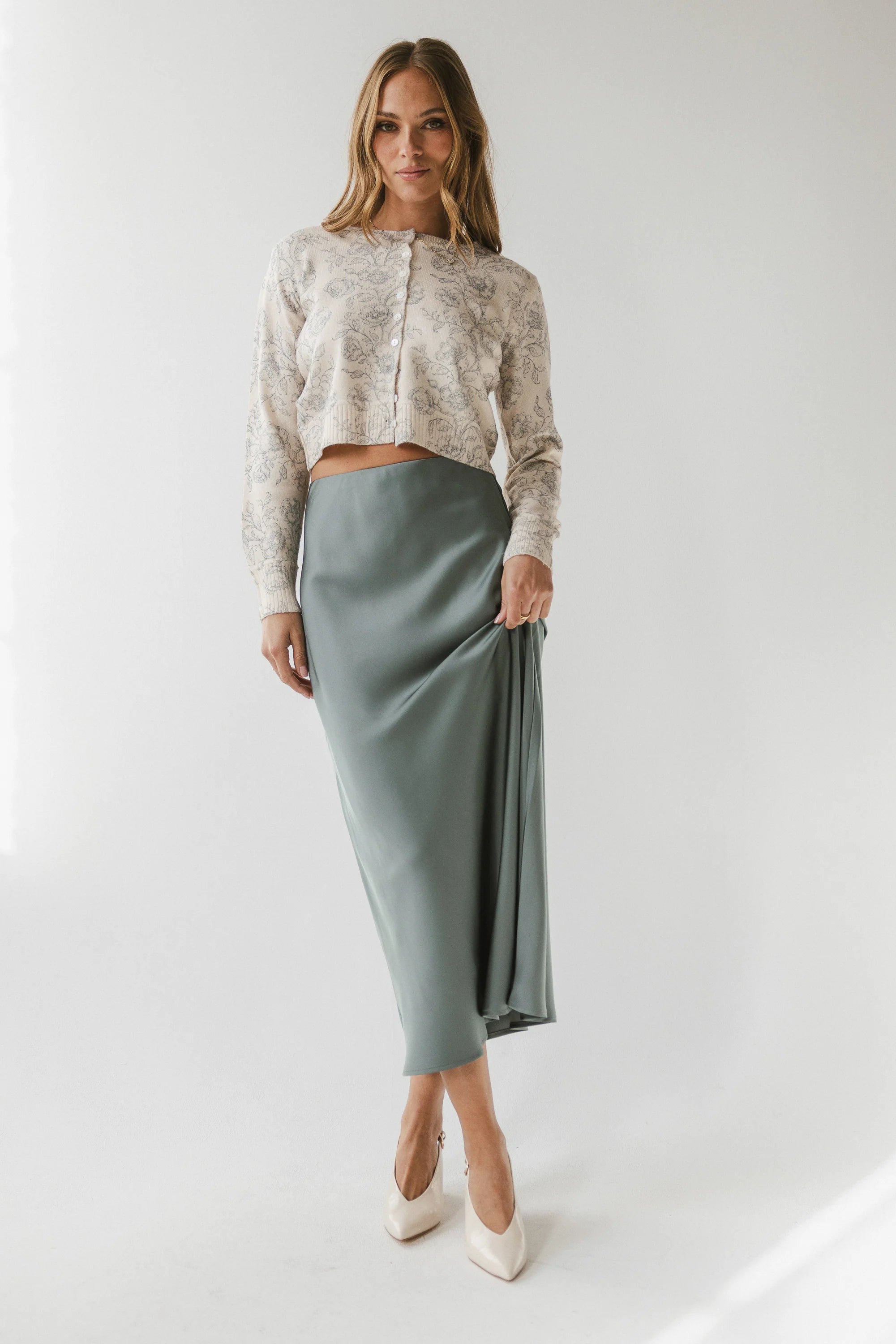 Tory Satin Maxi Skirt in Teal