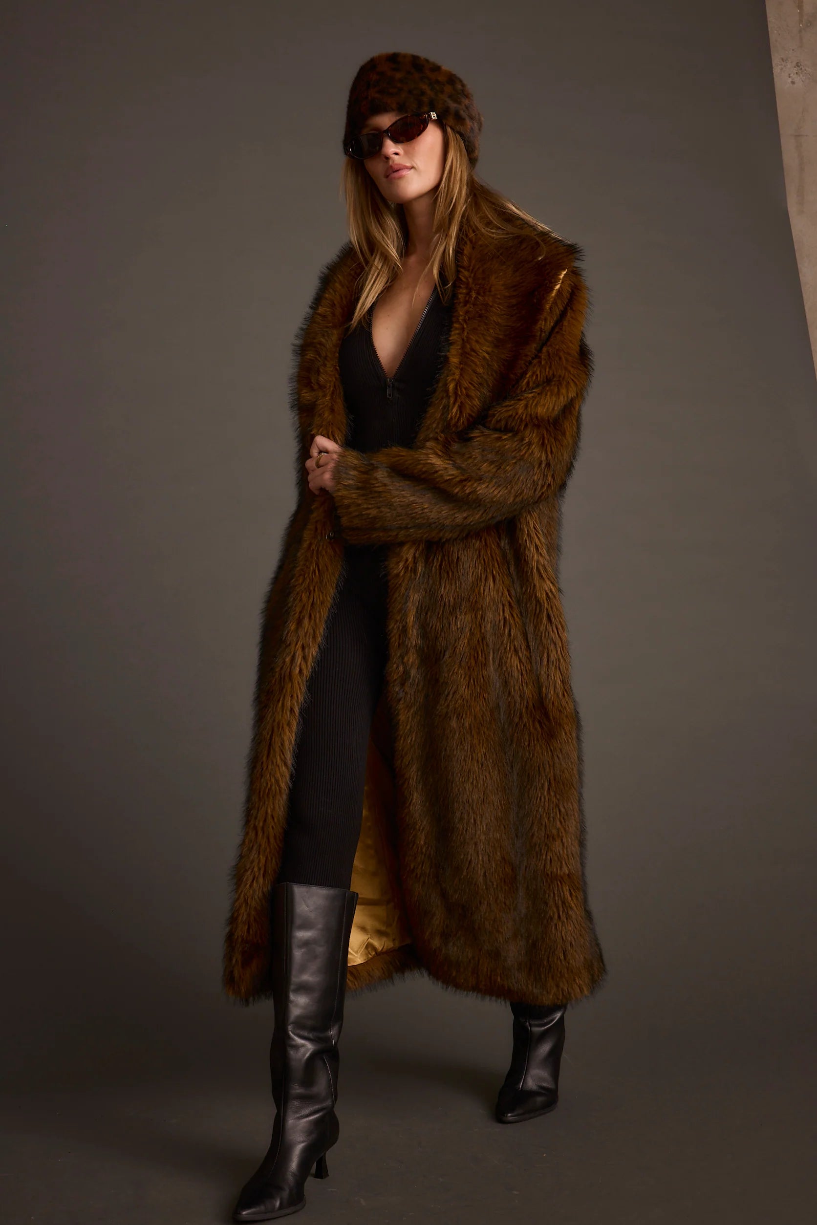 Manhattan Brown Faux Fur Coat