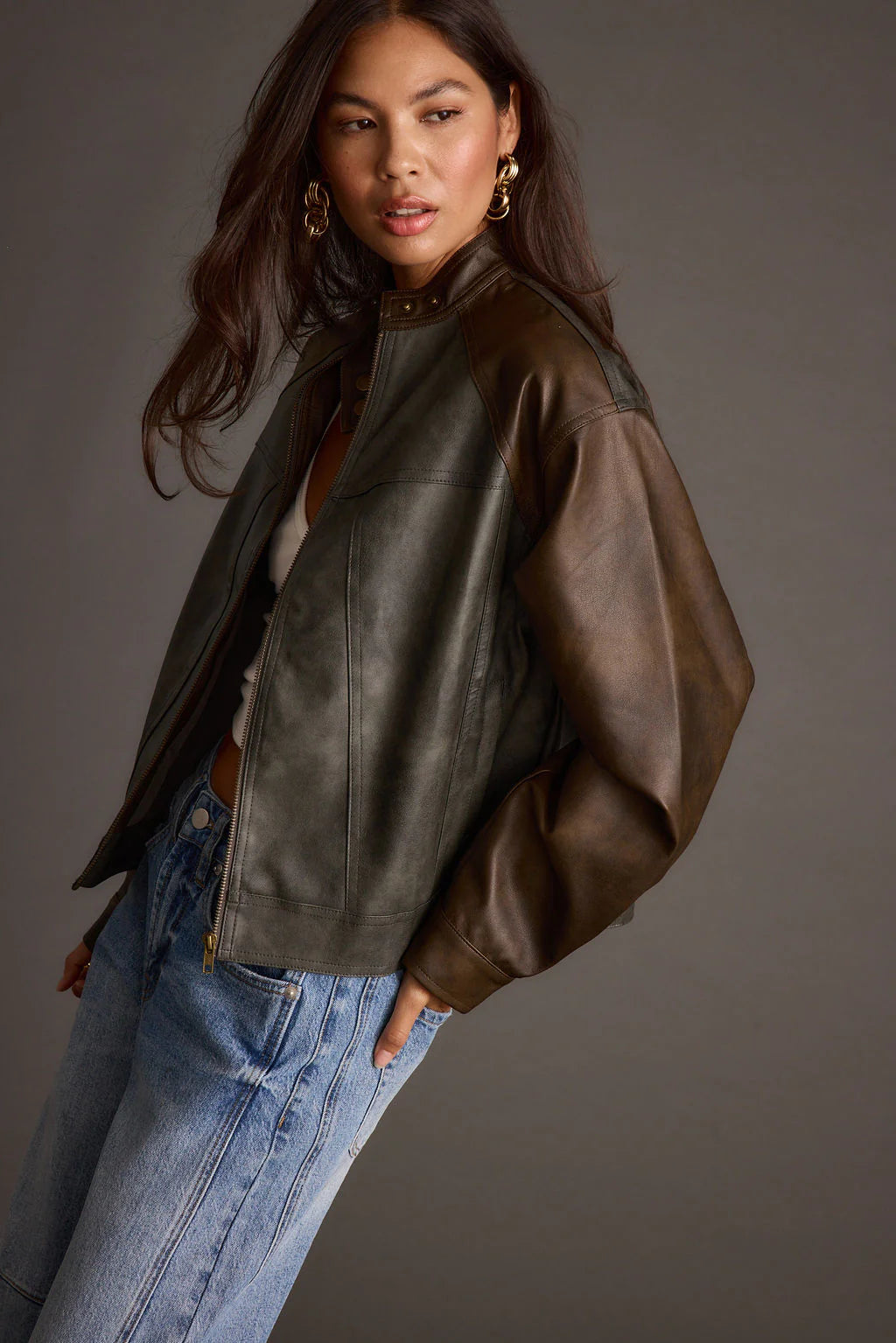 Bowery Color Block Moto Jacket