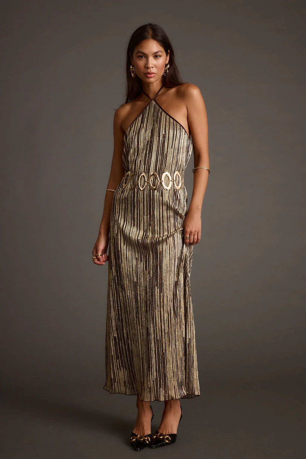 Prism Metallic Halter Maxi Dress