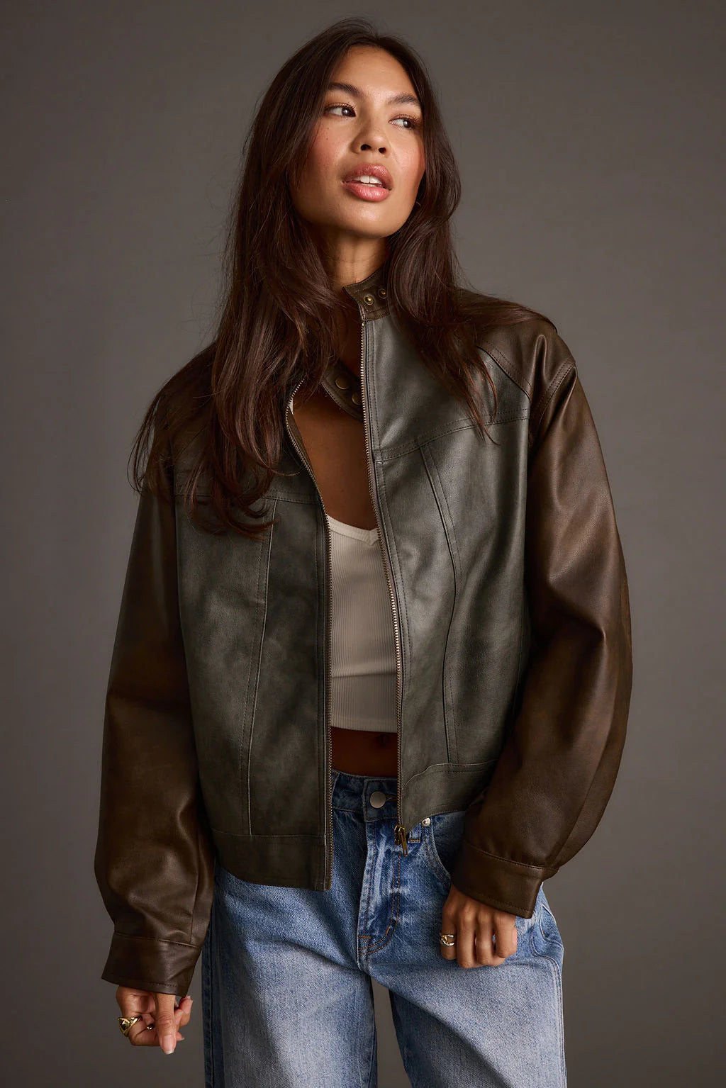 Bowery Color Block Moto Jacket