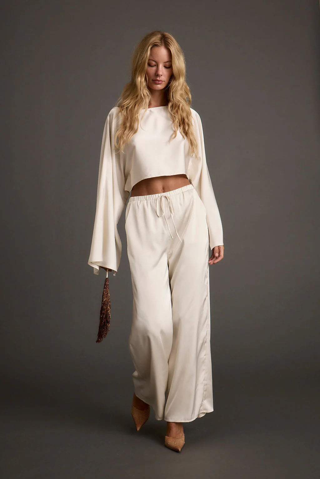 Clear Breeze Cream Satin Pants