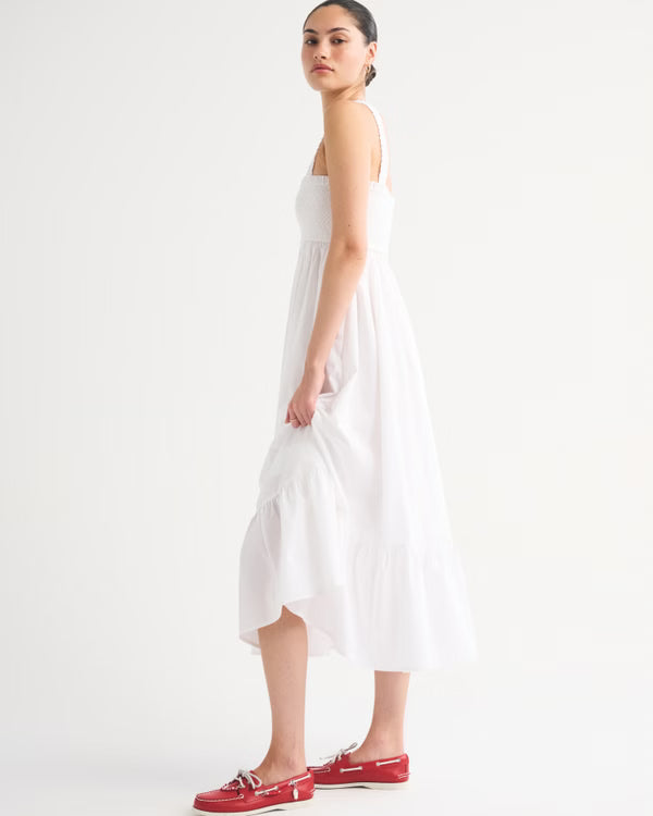 A&F Sydney Smocked Convertible Midi Dress-White