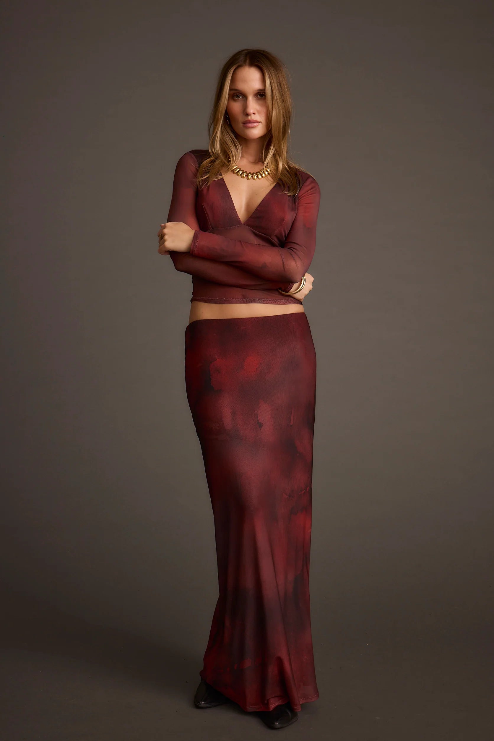 Julia Mulberry Blur Mesh Maxi Skirt