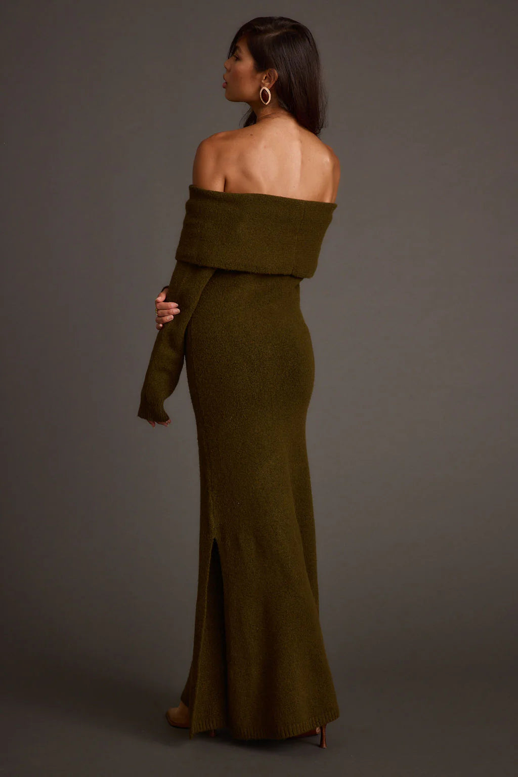 Simone Dark Olive Sweater Maxi Dress