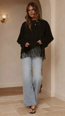 Javi Long Sleeve Lace Top - Black