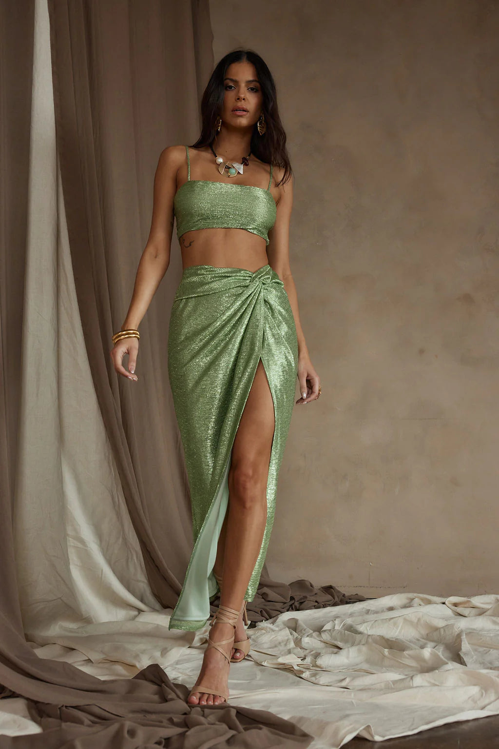 Toulouse Metallic Sage Crop Top