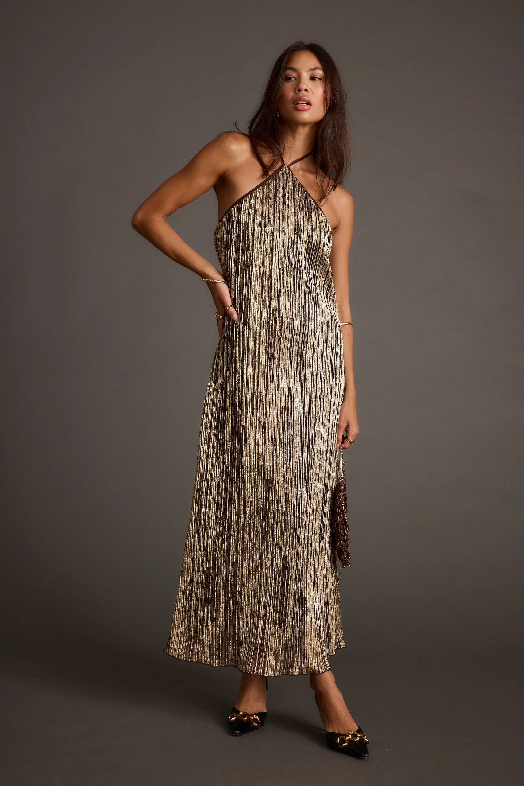 Prism Metallic Halter Maxi Dress