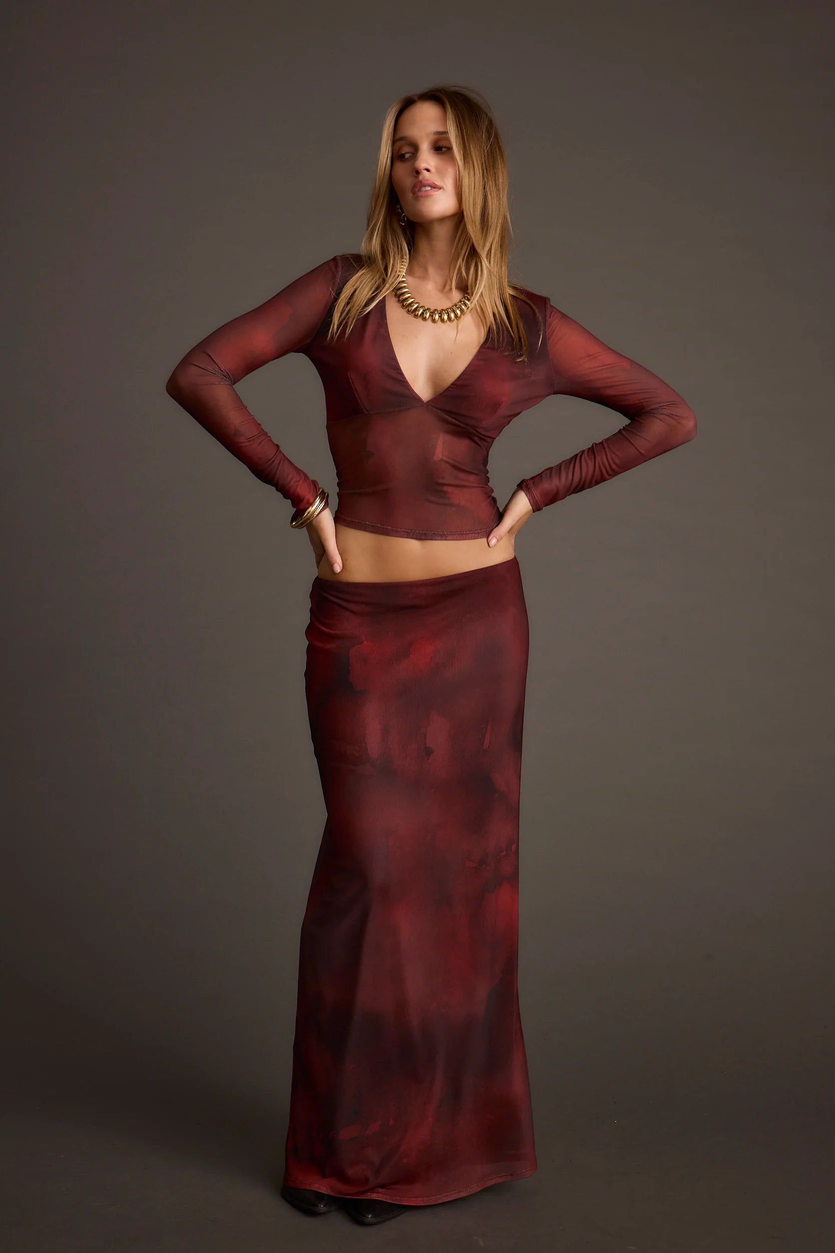 Janie Mulberry Blur Mesh Top