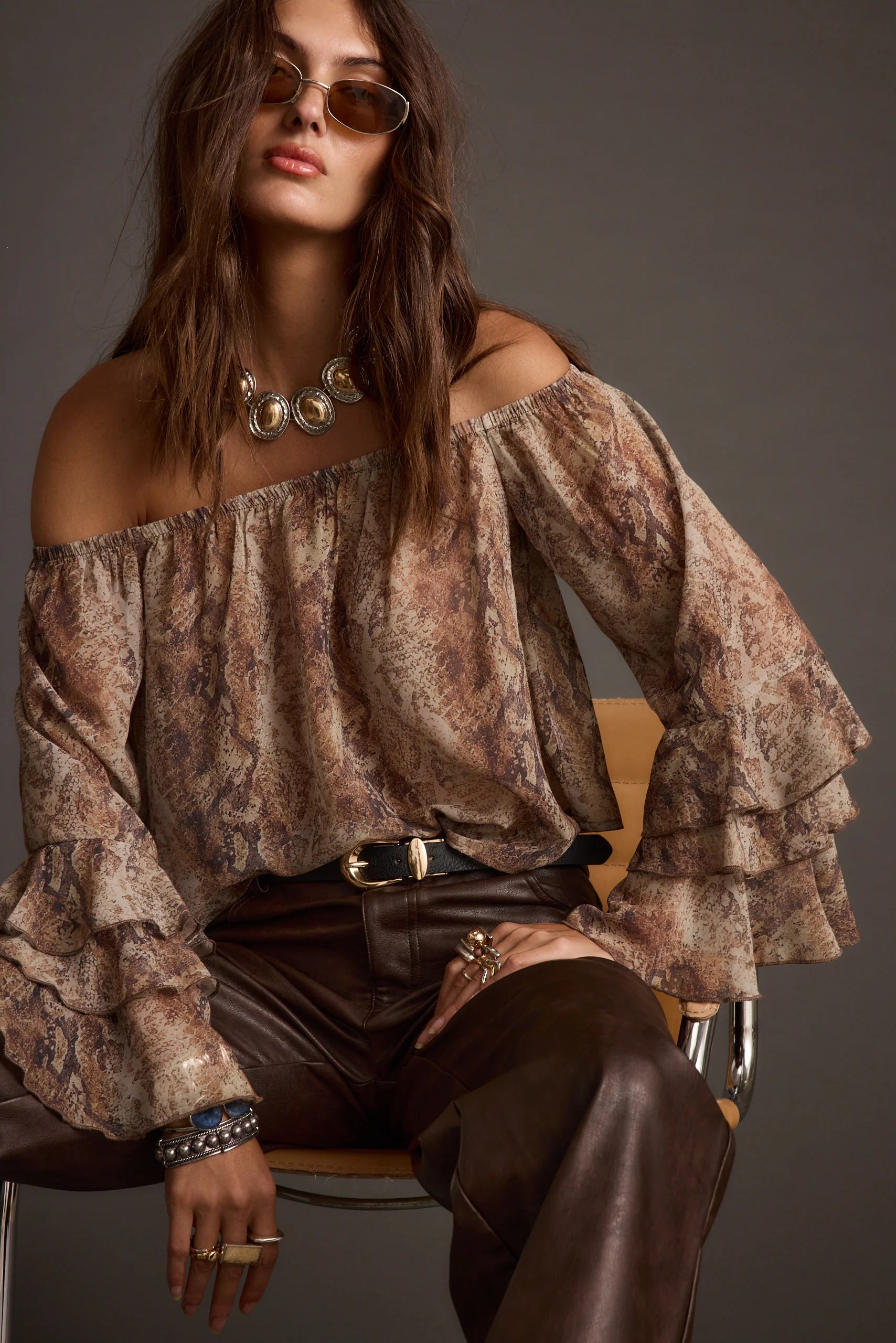 Brinley Snake Off Shoulder Blouse