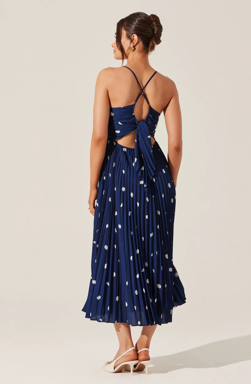 Blythe Floral Plisse Midi Dress-Navy