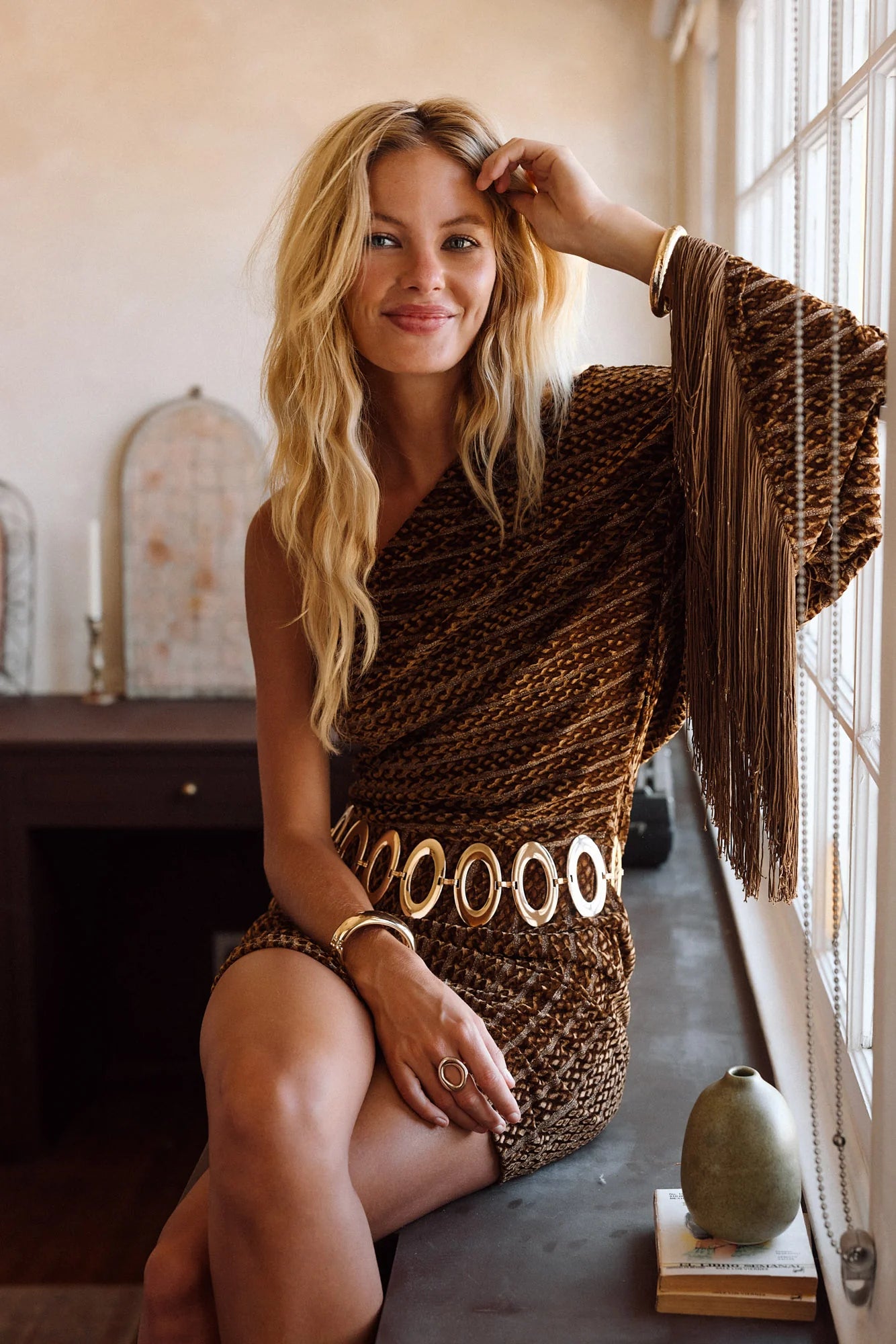 Amberley Cognac Velvet Mini Dress