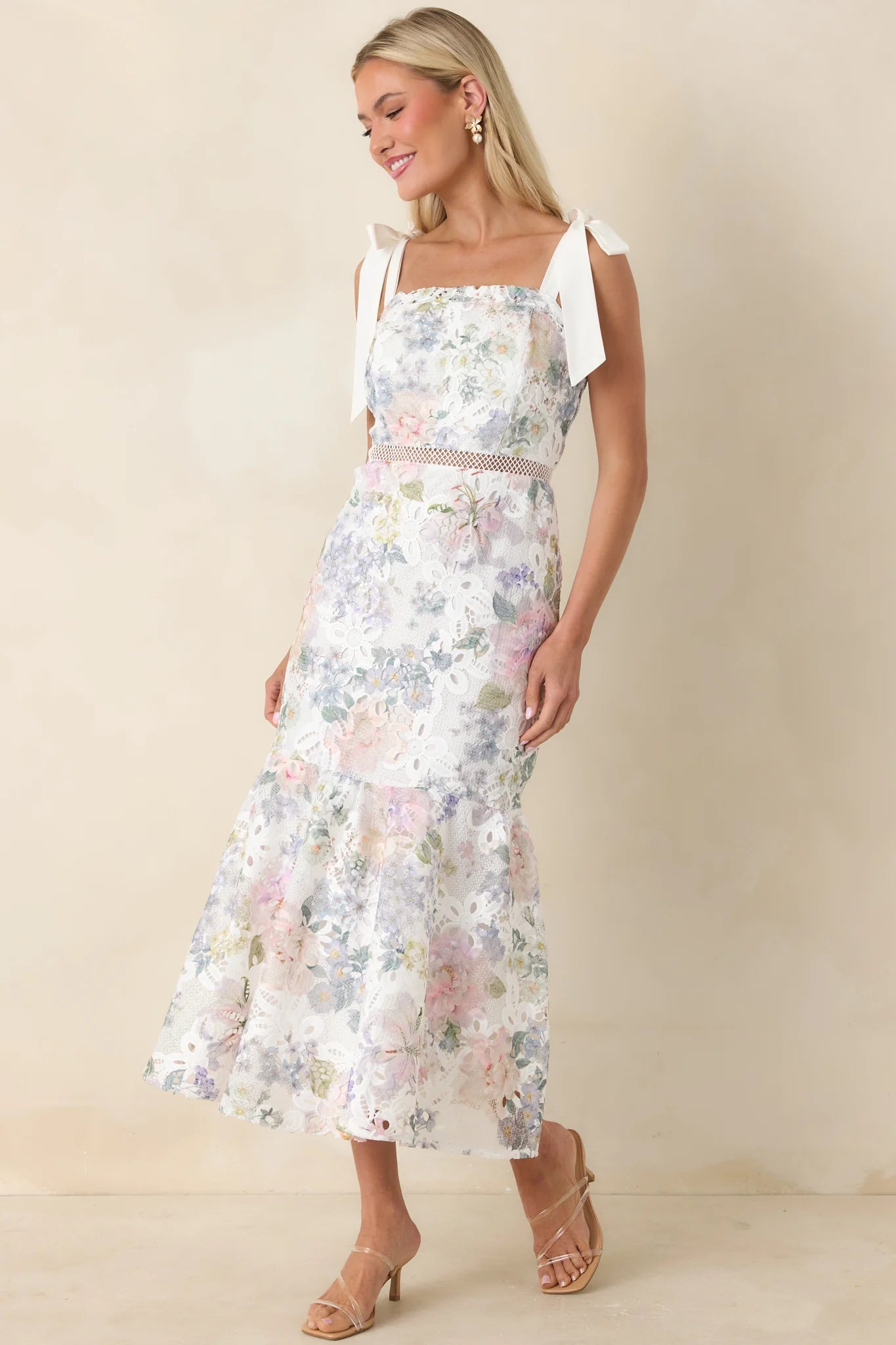You Grow Girl Ivory Lace Floral Midi Dress