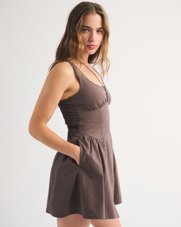 100% Cotton A&F Bra-Free Dylan Mini Dress-Brown