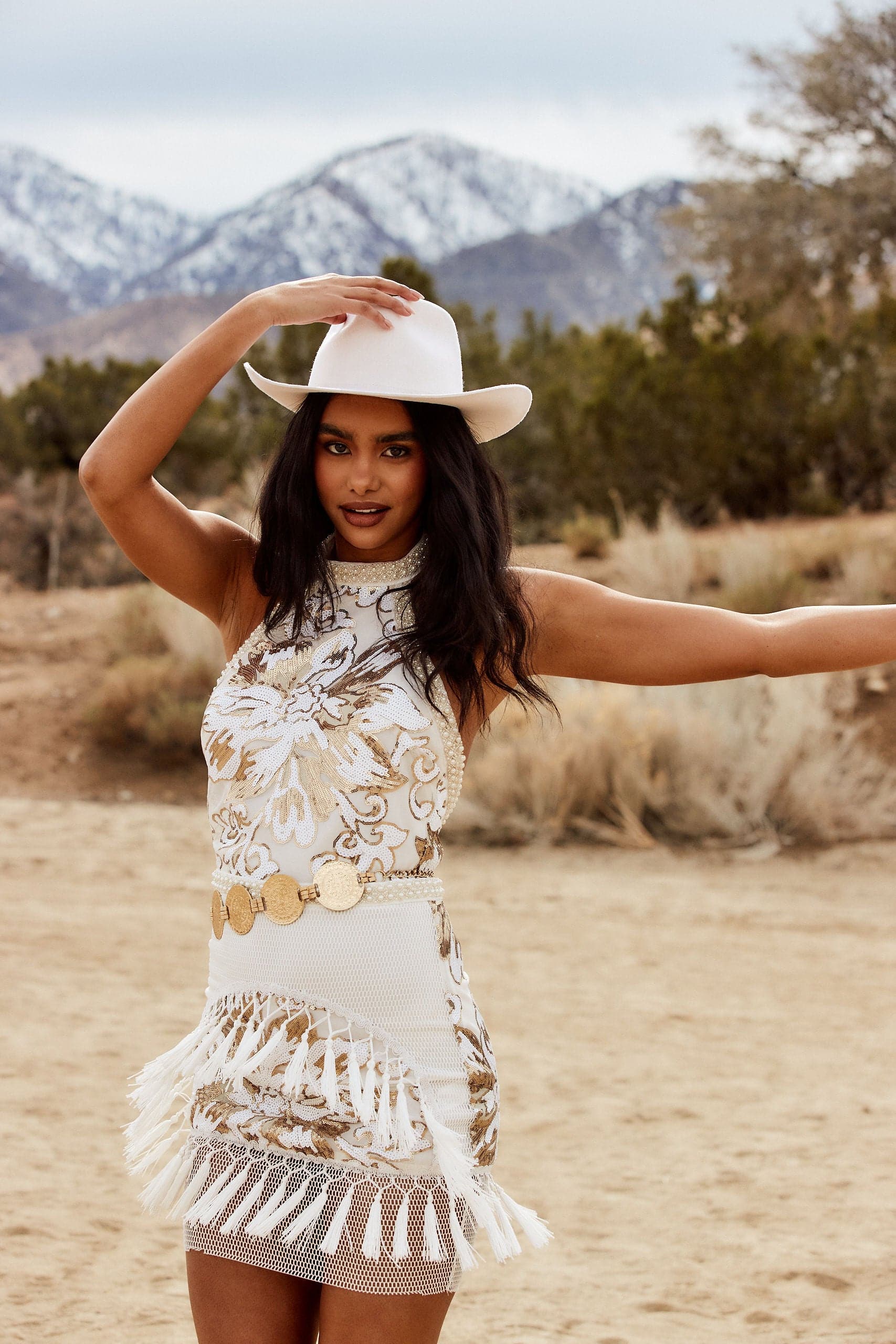 Like Gold Dust White Sequin Fringe Dress