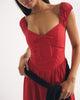 Bra-Free Cap Sleeve Dipped Waist Midi Dress