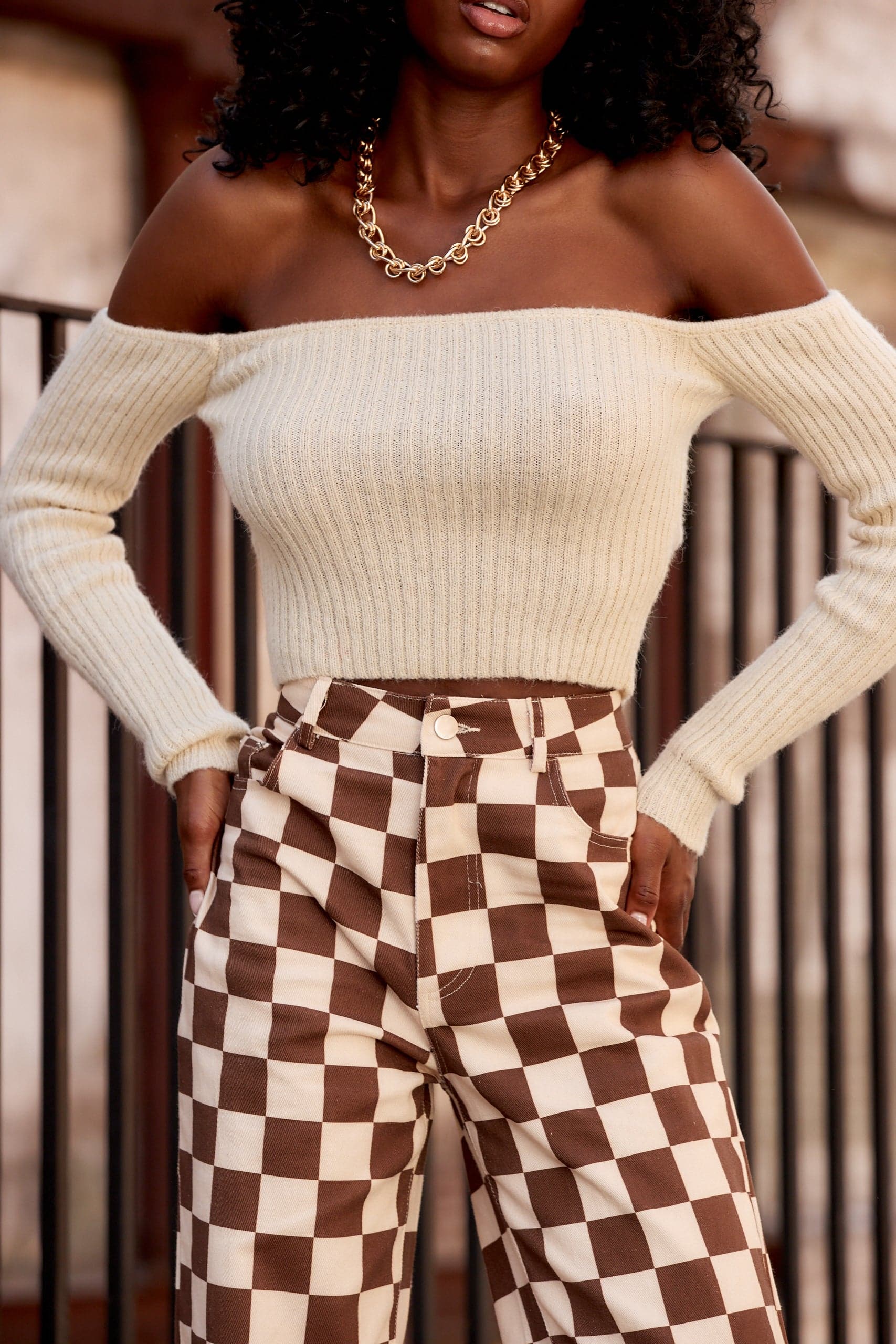 Miley Beige Off The Shoulder Sweater