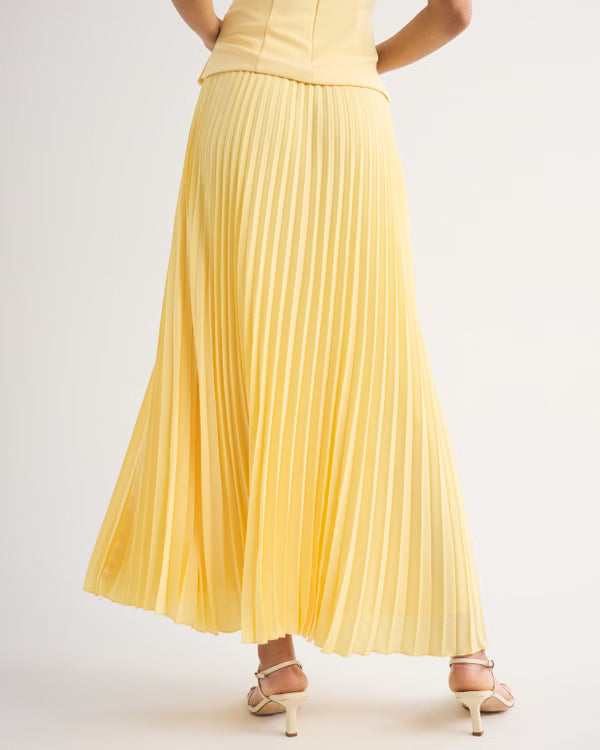 High Rise Pleated Maxi Set Skirt-Yellow