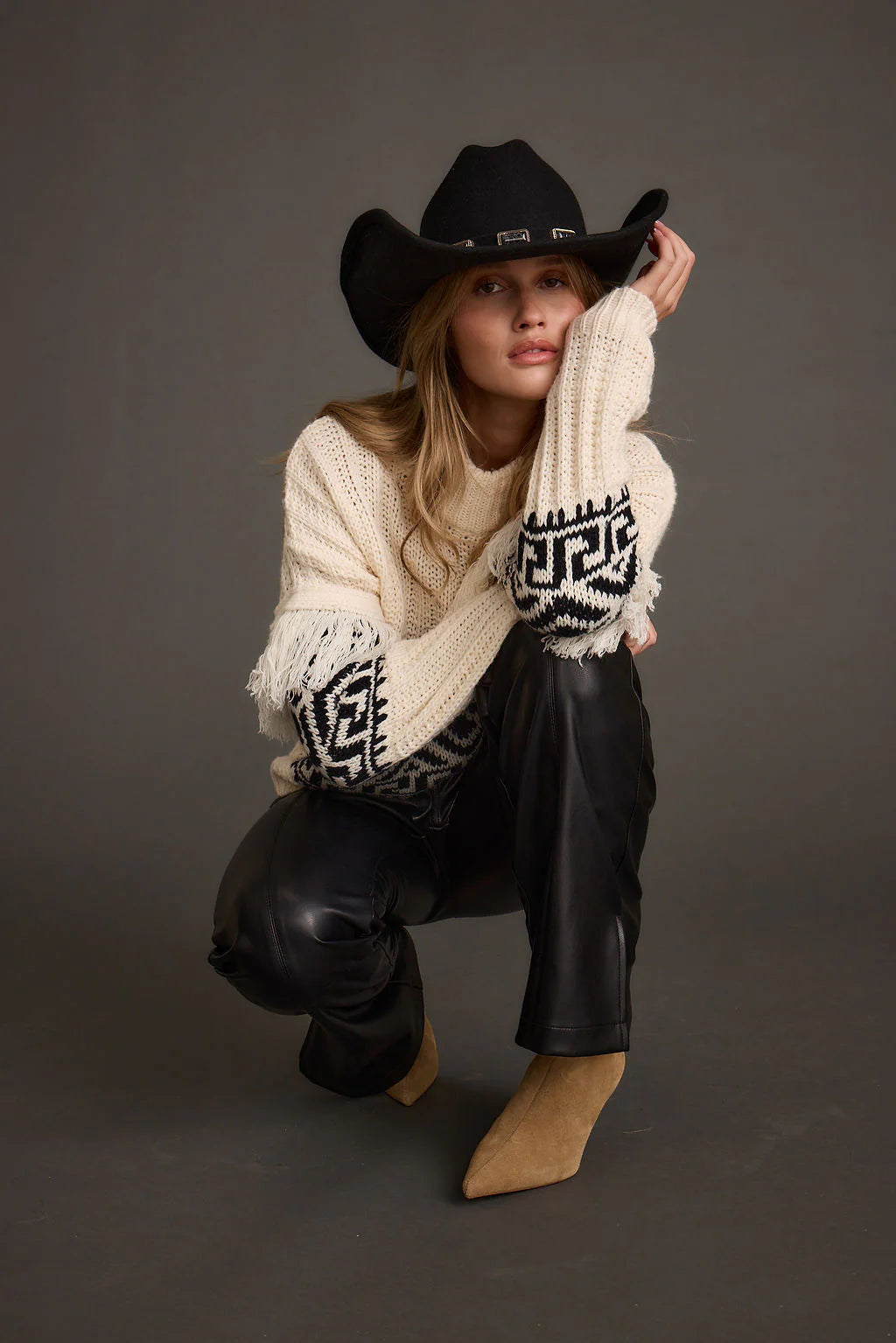Bozeman Cream Printed Fringe Sweater
