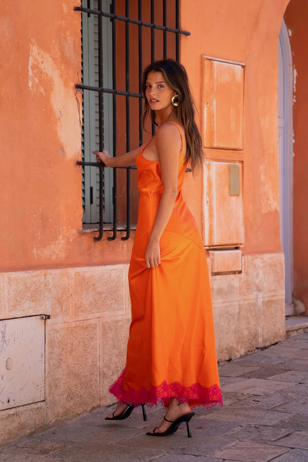 Gigi Orange Satin Maxi Dress