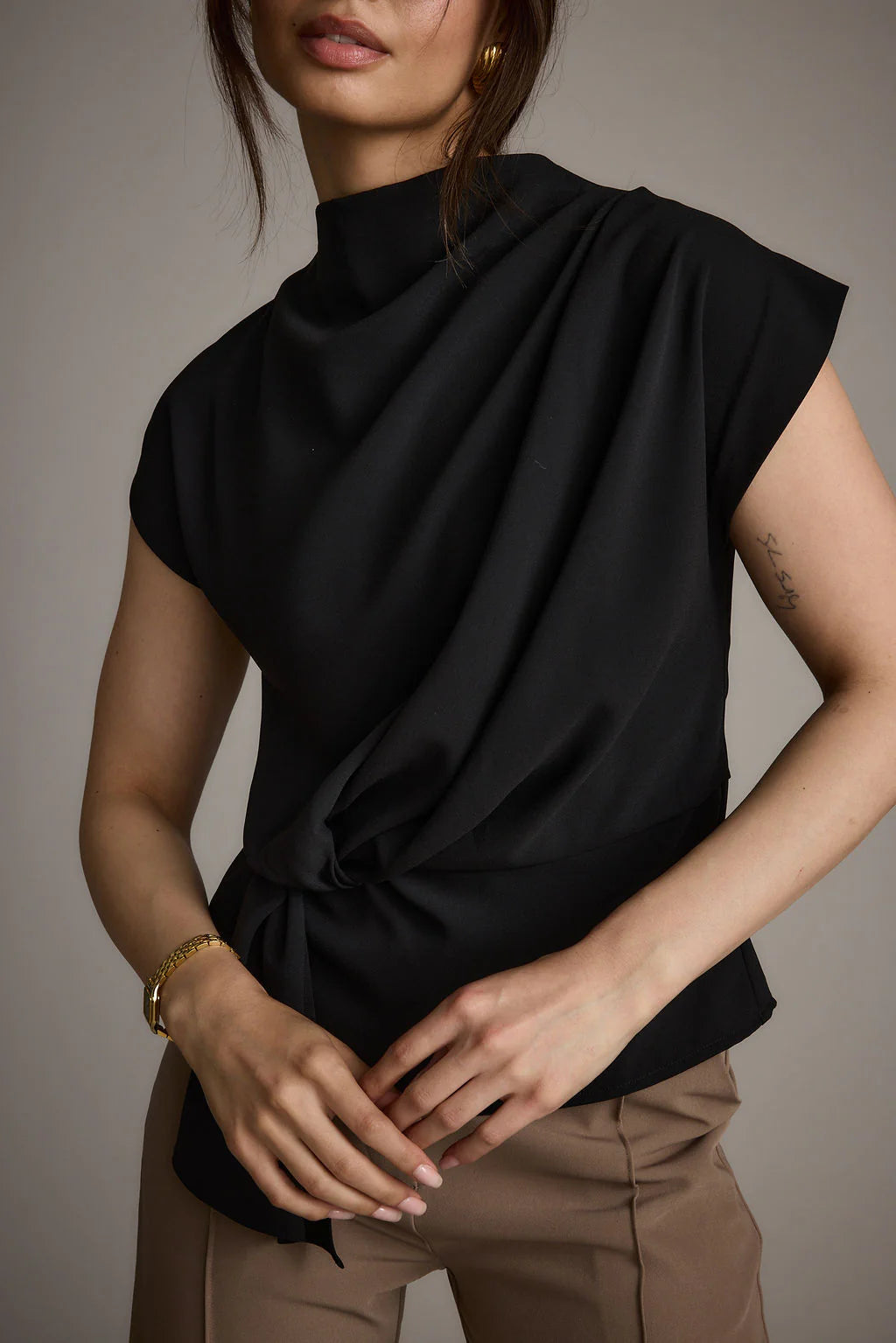 Atwood Black Twist Front Blouse