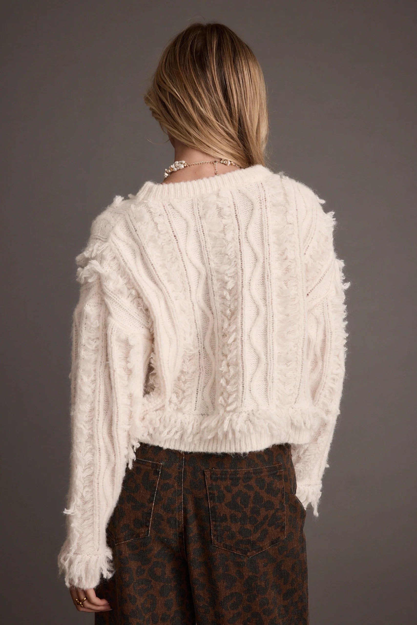 Lorie Beige Fringe Sweater