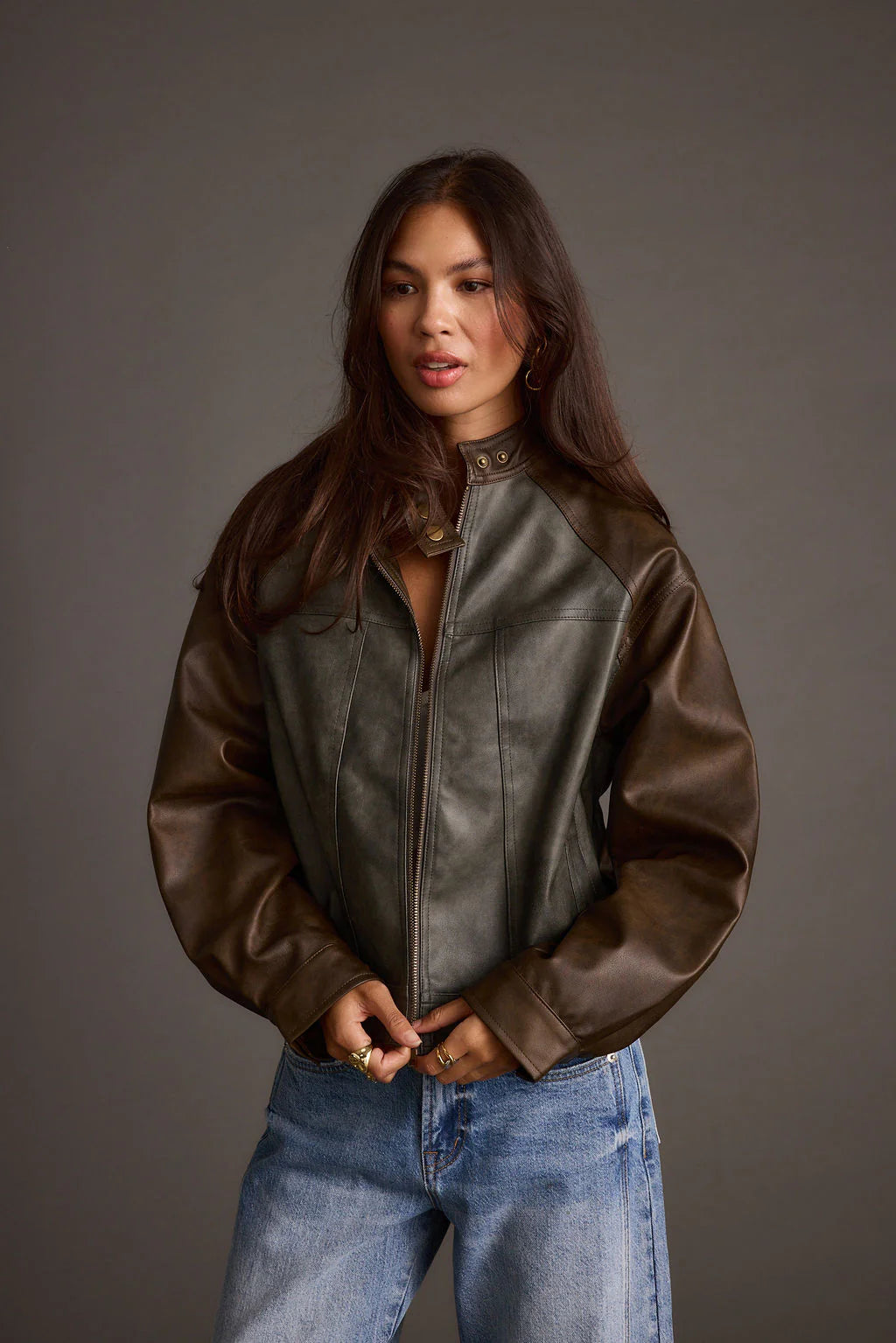 Bowery Color Block Moto Jacket
