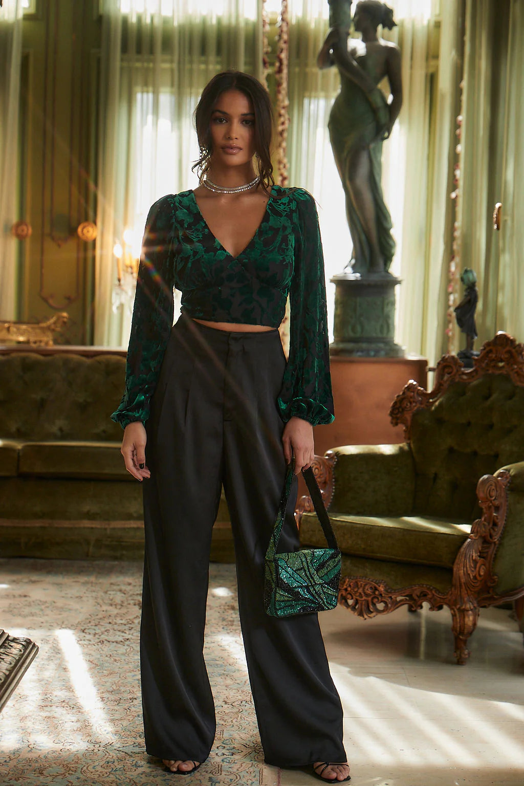 Love Affair Emerald Velvet Blouse