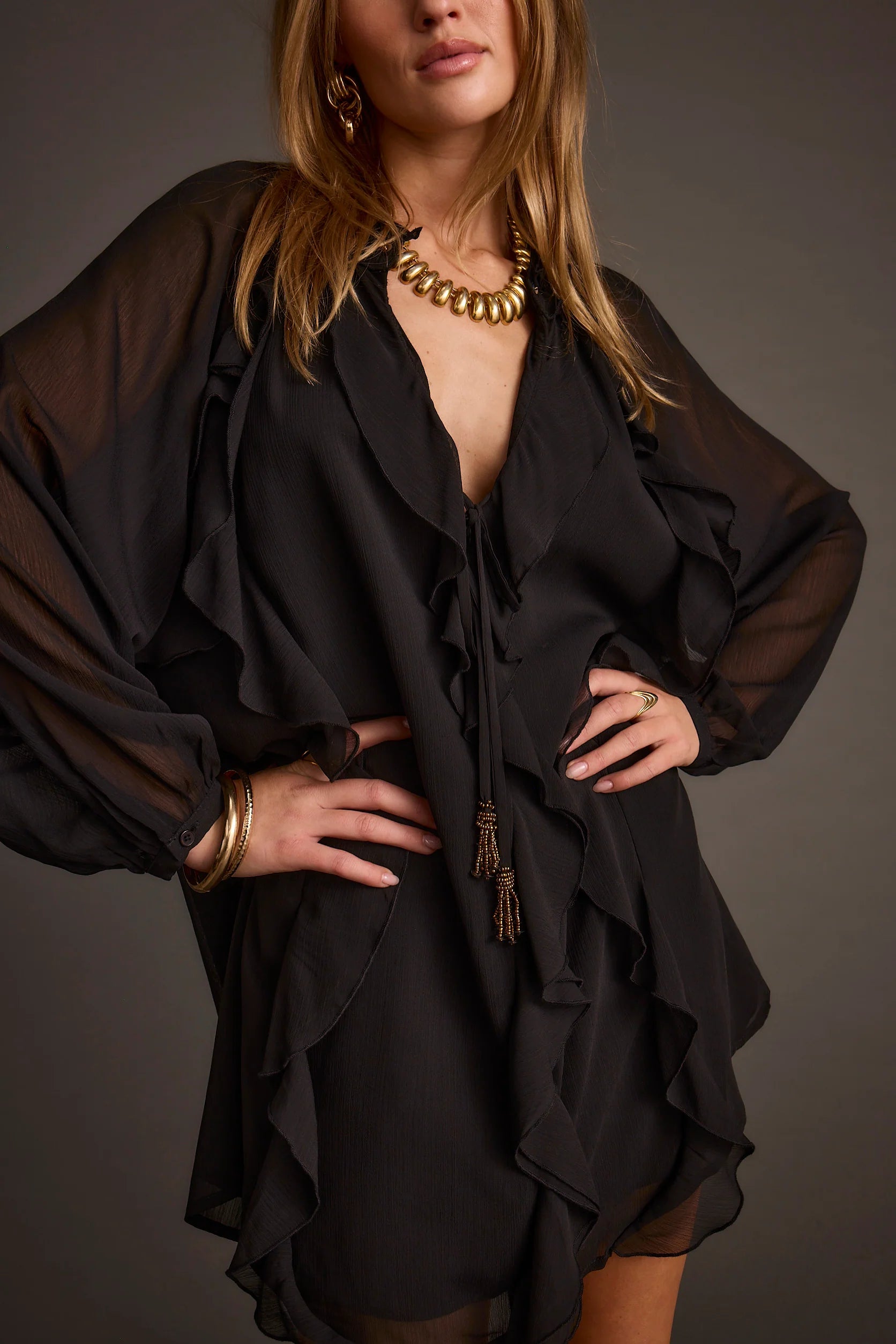 Alice Black Chiffon Mini Dress