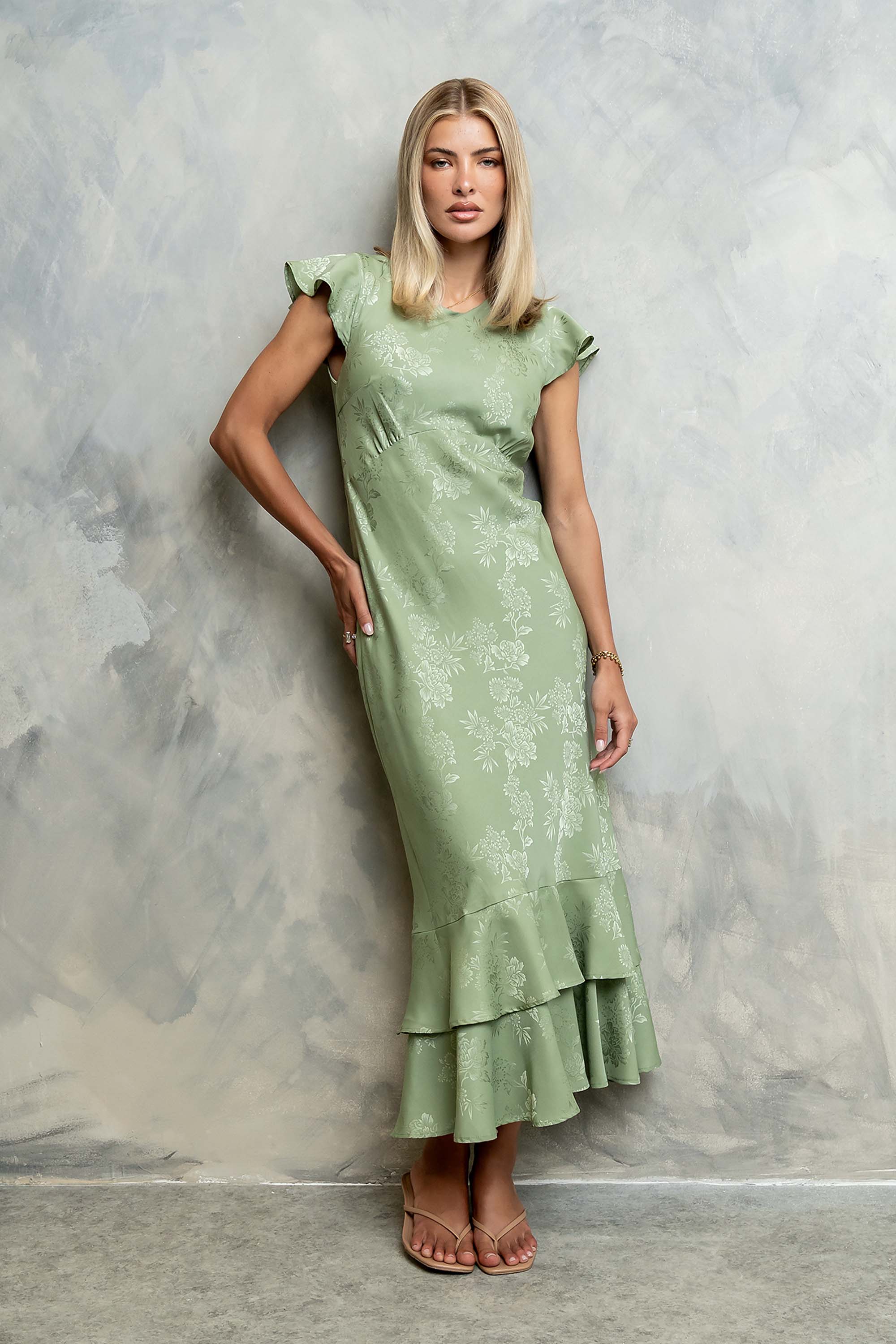 Mateo Floral Maxi Dress in Green
