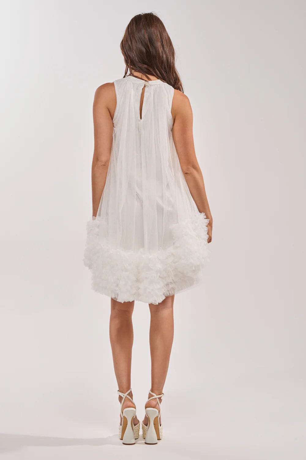ARI TULLE RUFFLE MINI DRESS IN WHITE