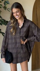 Arli Button Up Shirt - Black/Brown Checkered