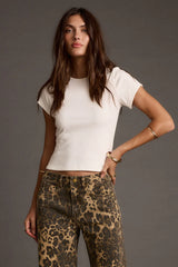 Abby White Ribbed Crew Neck Tee