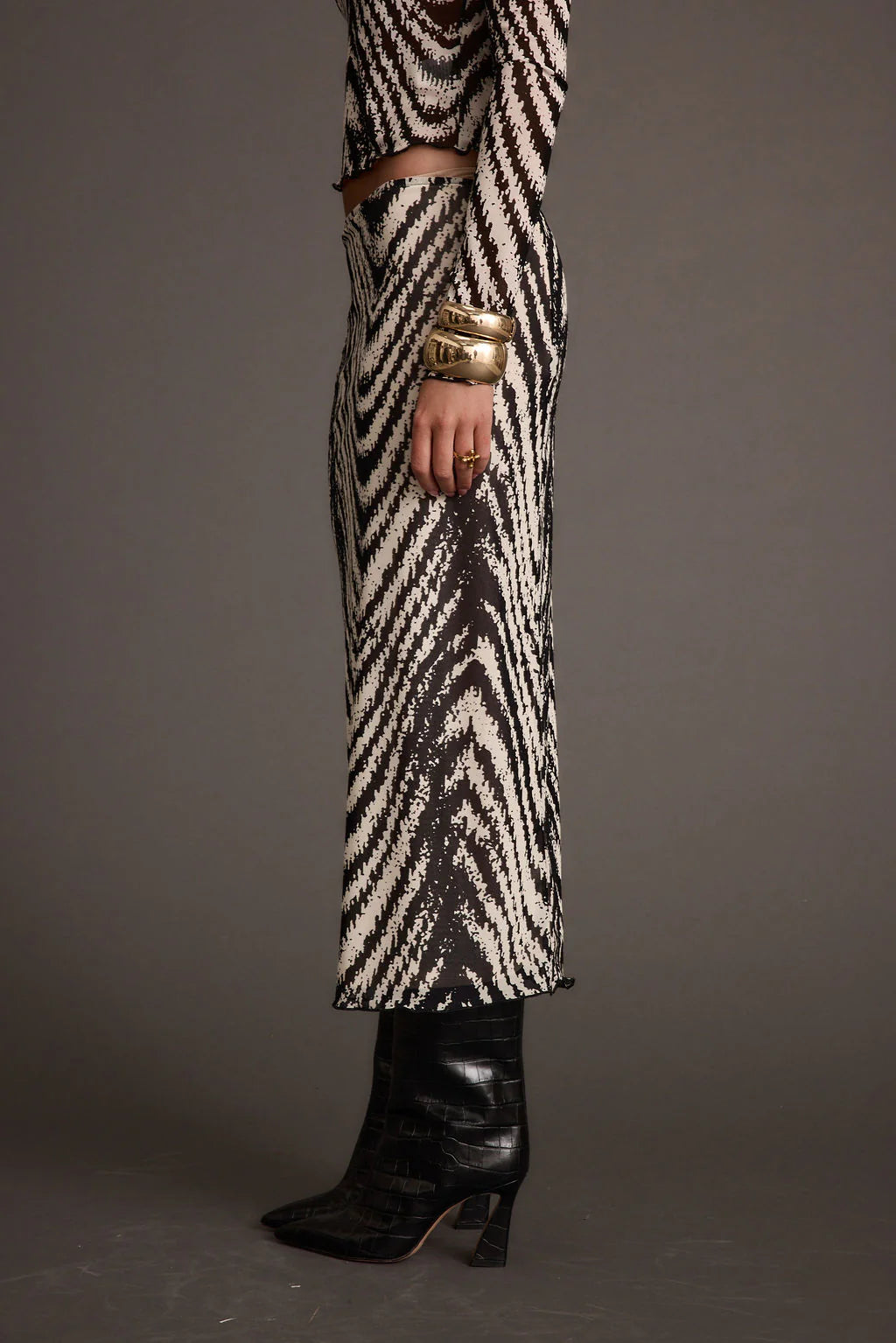 Taryn Zebra Mesh Midi Skirt